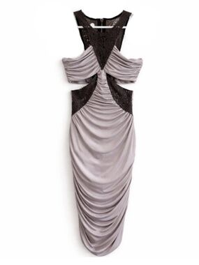 Y2K bebe Taupe & Brown Laser Cut Leather Ruched Bodycon Dress - Size Large